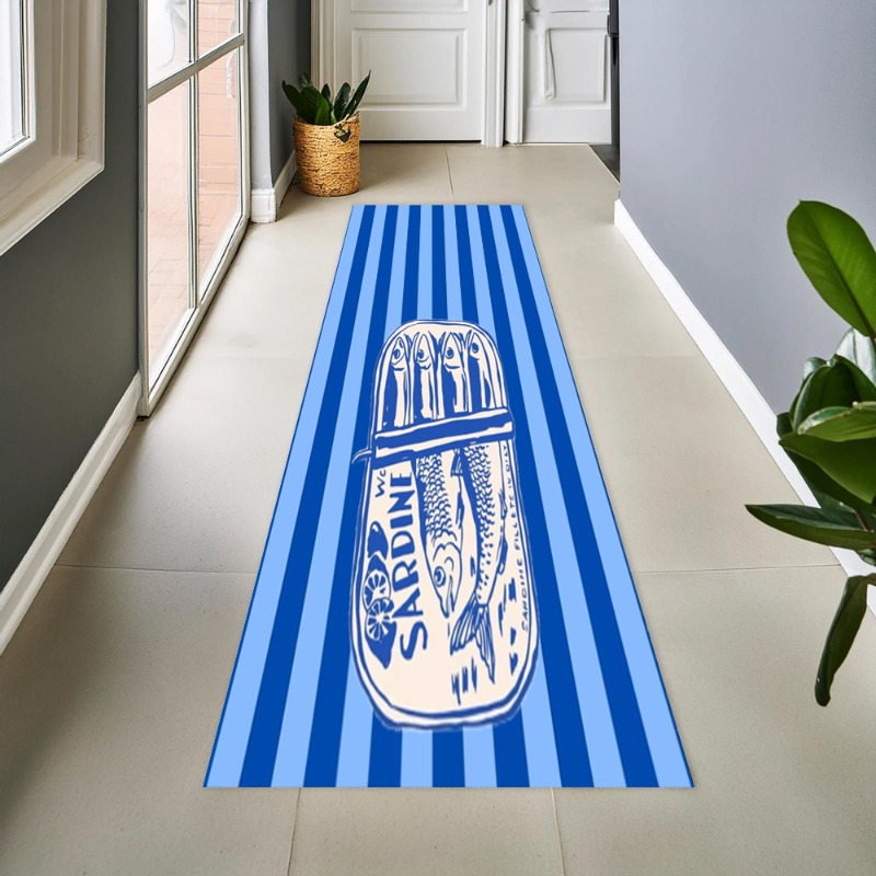 Commercial Printing And Graphics - Vintage blauw gestreepte sardine grafische lange